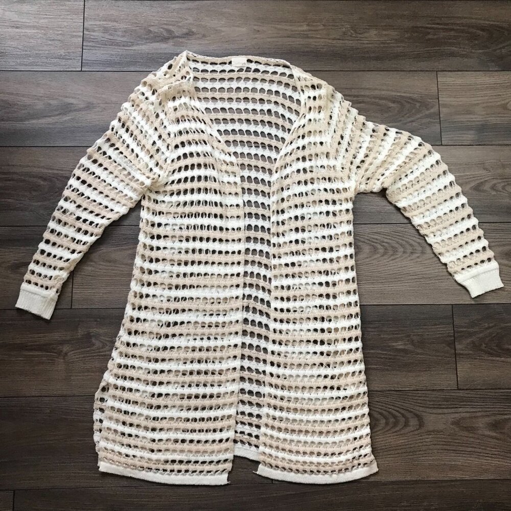 Listicle Neutral Cardigan Duster Women's M/L Open Knit Mohair‎ Polyester Boho